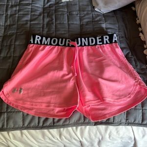 Under armour shorts, youth large, neon pink